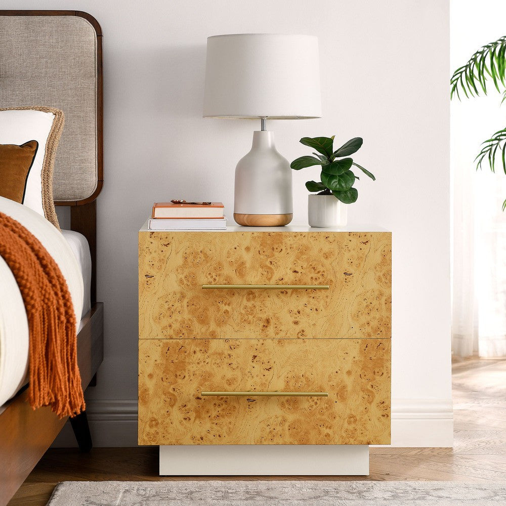 MOD-7159-WHI-BUR Abel 2-Drawer Burl Wood Nightstand by Modway