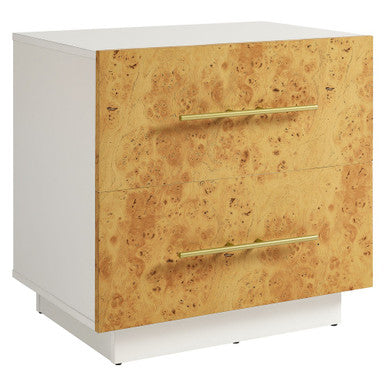 Modway MOD-7159-WHI-BUR Abel 2-Drawer Burl Wood Nightstand White Bleached Burl