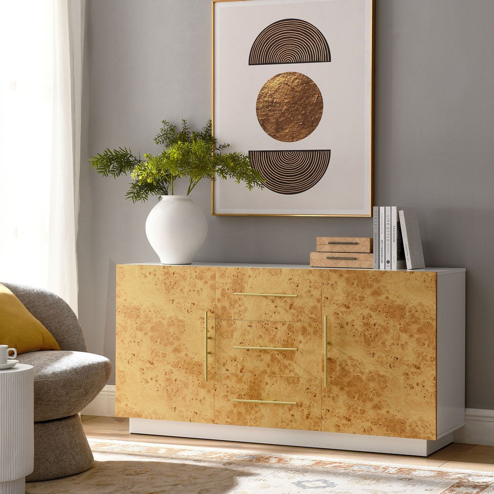 EEI-6848-WHI-BUR Abel 59 Inch Burl Wood Sideboard Buffet TV Stand by Modway