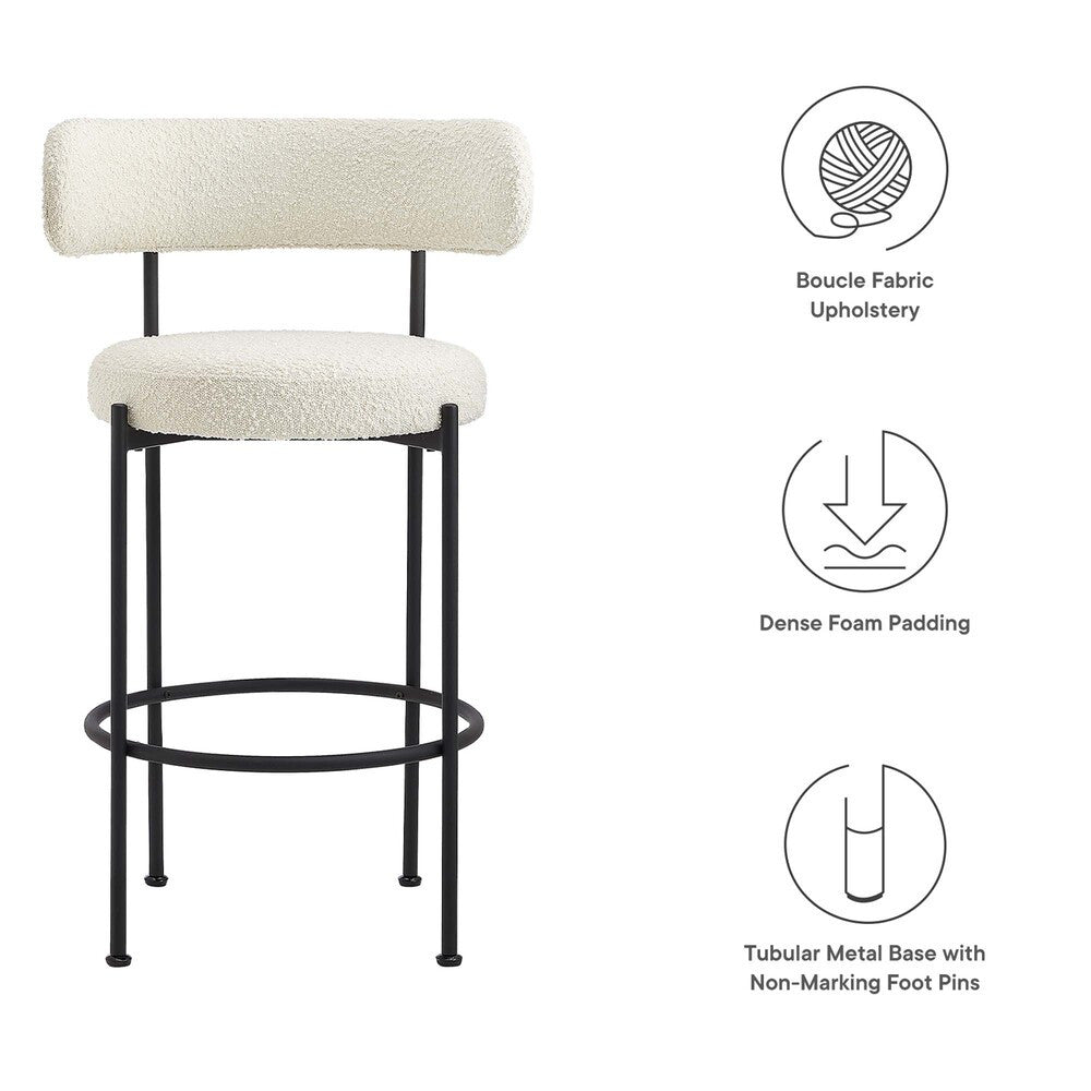 EEI-6520-IVO-BLK Albie Boucle Fabric Bar Stools Set of 2 by Modway