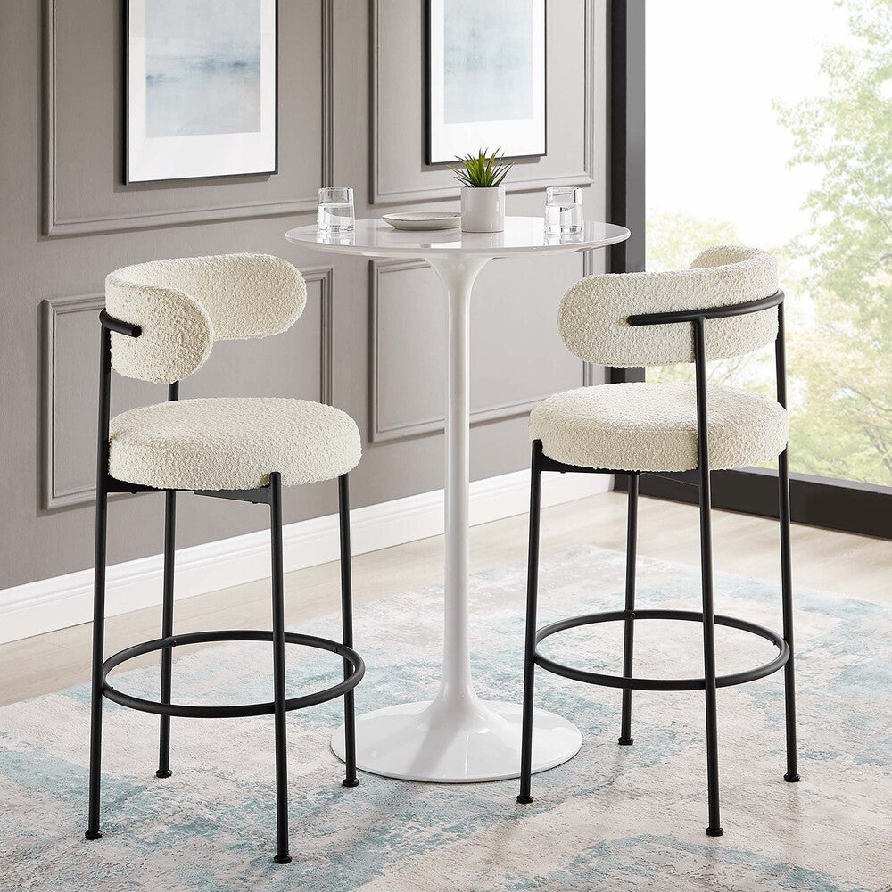 EEI-6520-IVO-BLK Albie Boucle Fabric Bar Stools Set of 2 by Modway