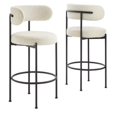 Modway EEI-6520-IVO-BLK Albie Boucle Fabric Bar Stools Set of 2 Ivory Black