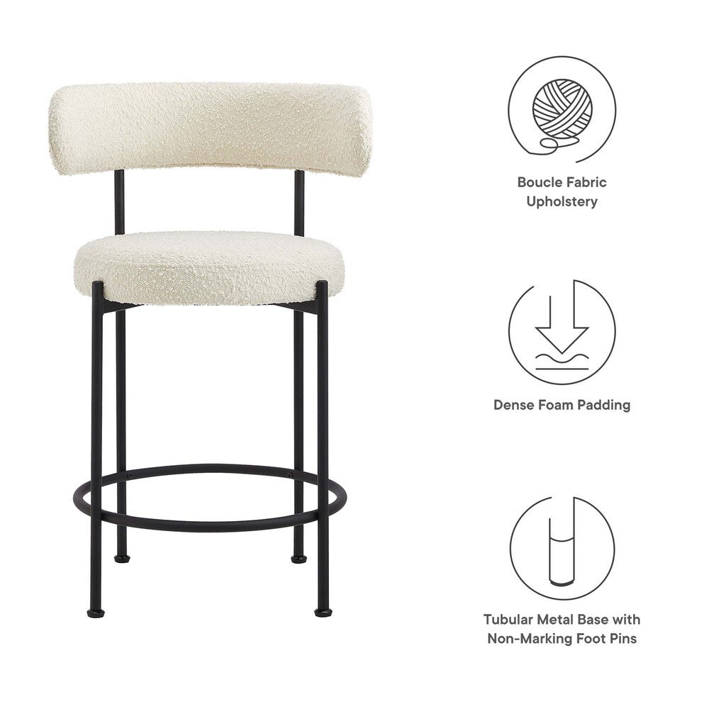 Modway Albie Boucle Fabric Counter Stools Set of 2 by Modway-EEI-6518-IVO-BLK