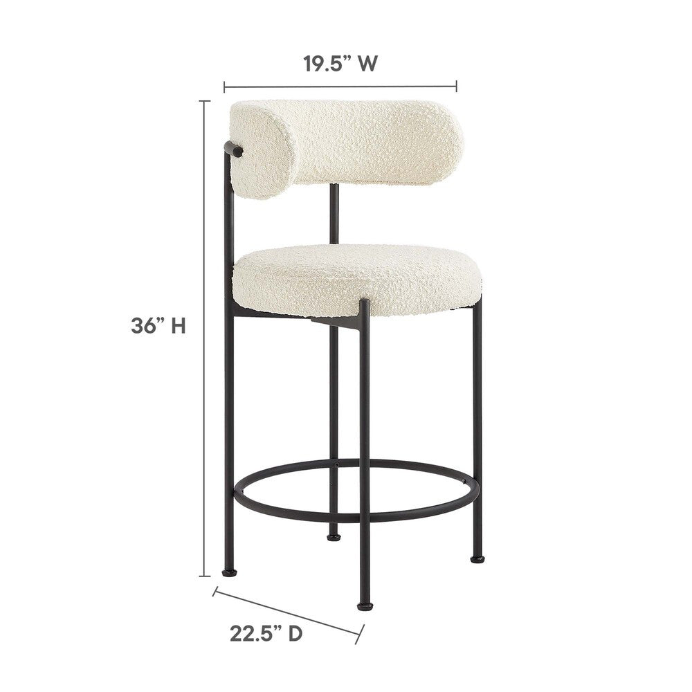 Modway Albie Boucle Fabric Counter Stools Set of 2 by Modway-EEI-6518-IVO-BLK