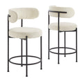 Modway EEI-6518-IVO-BLK Albie Boucle Fabric Counter Stools Set of 2 - Ivory Black