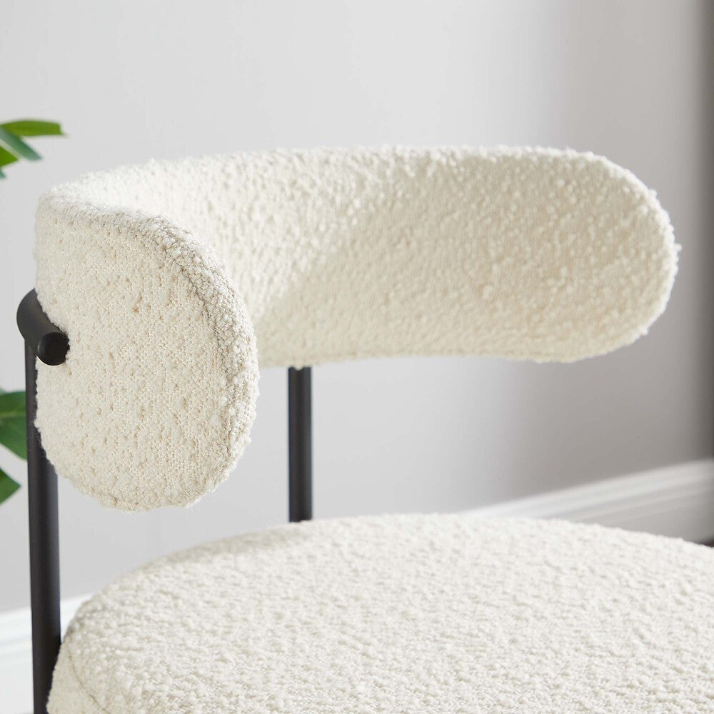 EEI-6516-IVO-BLK Albie Boucle Fabric Dining Chairs Set of 2 by Modway