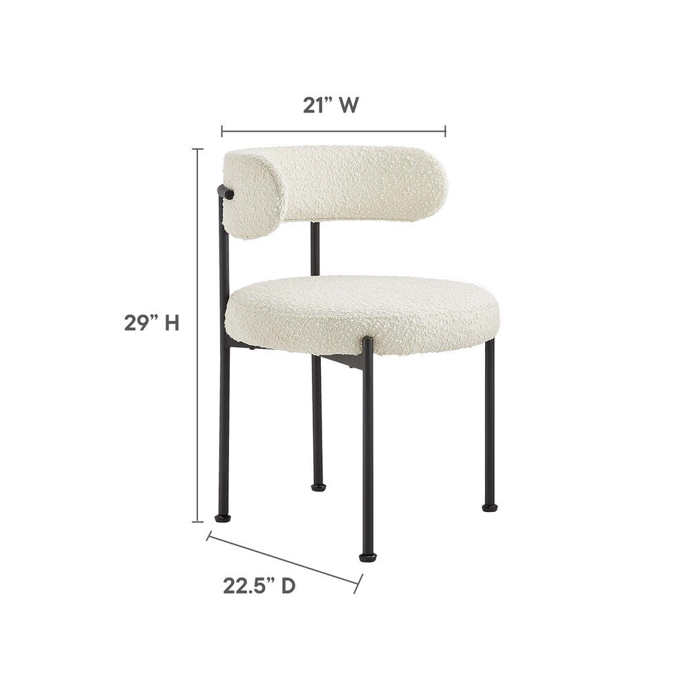 EEI-6516-IVO-BLK Albie Boucle Fabric Dining Chairs Set of 2 by Modway