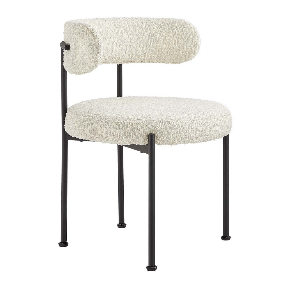 EEI-6516-IVO-BLK Albie Boucle Fabric Dining Chairs Set of 2 by Modway