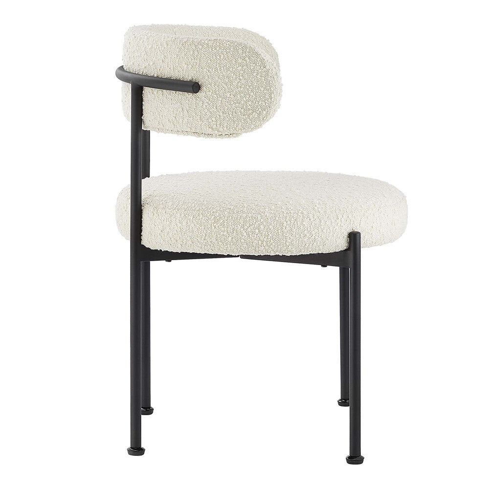 EEI-6516-IVO-BLK Albie Boucle Fabric Dining Chairs Set of 2 by Modway