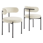 EEI-6516-IVO-BLK Albie Boucle Fabric Dining Chairs Set of 2 by Modway