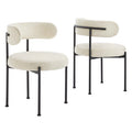 Modway EEI-6516-IVO-BLK Albie Boucle Fabric Dining Chairs Set of 2 Ivory Black