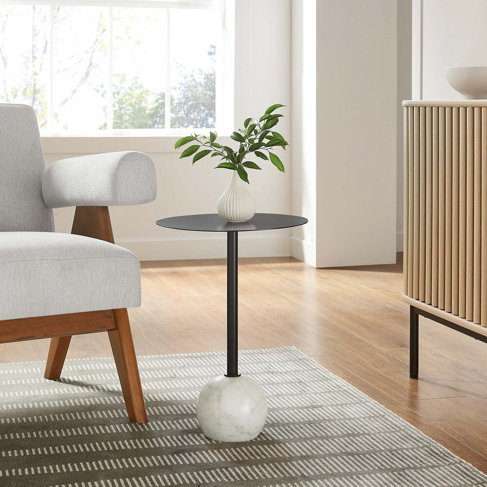 EEI-6606 Aliza Round White Marble Side Table by Modway