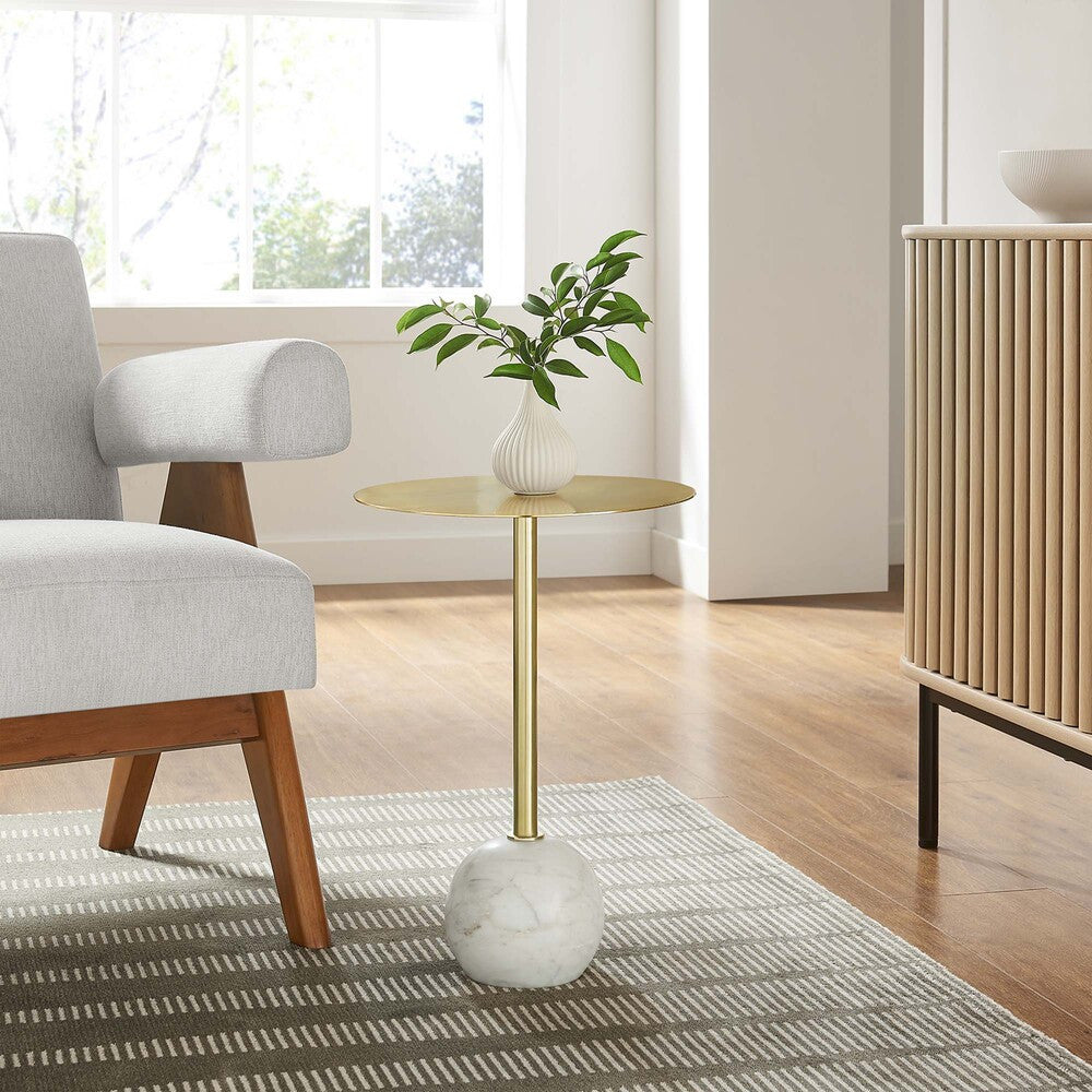 EEI-6606 Aliza Round White Marble Side Table by Modway