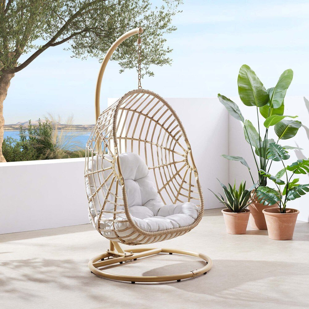 EEI-6337-NAT-WHI Amalie Wicker Rattan Outdoor Patio Rattan Swing Chair by Modway
