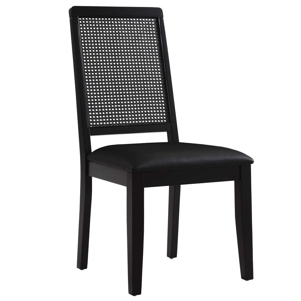 EEI-6802 Arlo Vegan Leather Upholstered Faux Rattan and Wood Dining Side Chairs Set of 2 by Modway