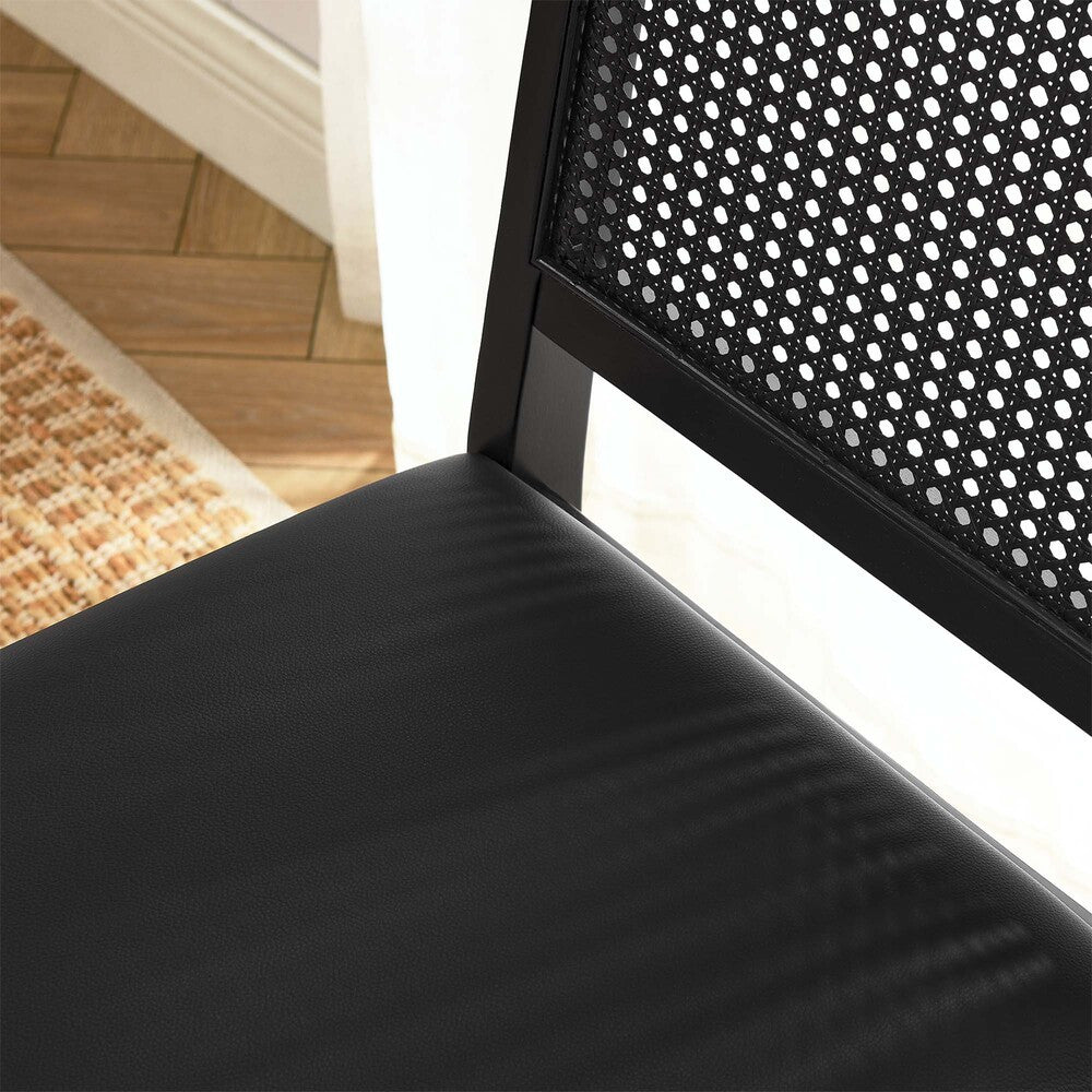 EEI-6802 Arlo Vegan Leather Upholstered Faux Rattan and Wood Dining Side Chairs Set of 2 by Modway