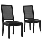 EEI-6802 Arlo Vegan Leather Upholstered Faux Rattan and Wood Dining Side Chairs Set of 2 by Modway