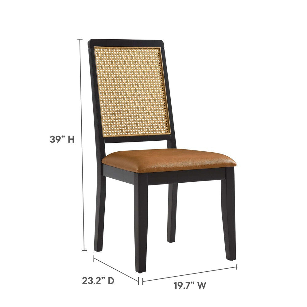 EEI-6802 Arlo Vegan Leather Upholstered Faux Rattan and Wood Dining Side Chairs Set of 2 by Modway