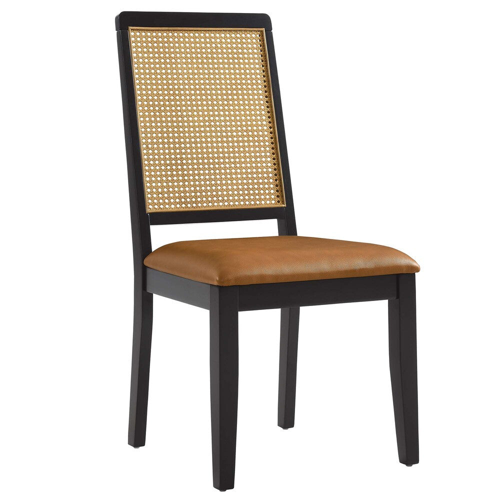 EEI-6802 Arlo Vegan Leather Upholstered Faux Rattan and Wood Dining Side Chairs Set of 2 by Modway