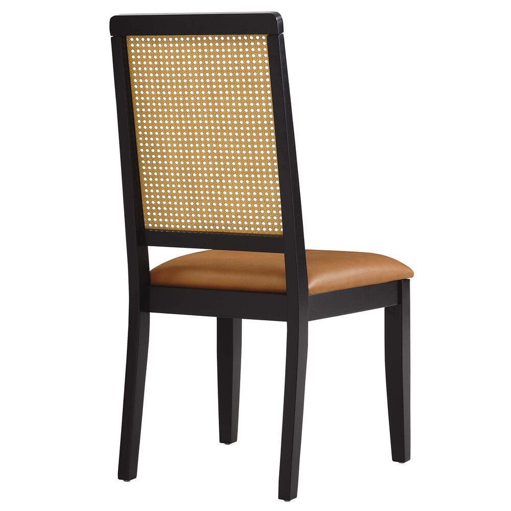 EEI-6802 Arlo Vegan Leather Upholstered Faux Rattan and Wood Dining Side Chairs Set of 2 by Modway