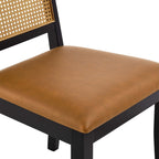 EEI-6802 Arlo Vegan Leather Upholstered Faux Rattan and Wood Dining Side Chairs Set of 2 by Modway
