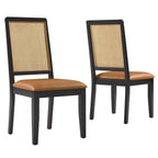 EEI-6802 Arlo Vegan Leather Upholstered Faux Rattan and Wood Dining Side Chairs Set of 2 by Modway