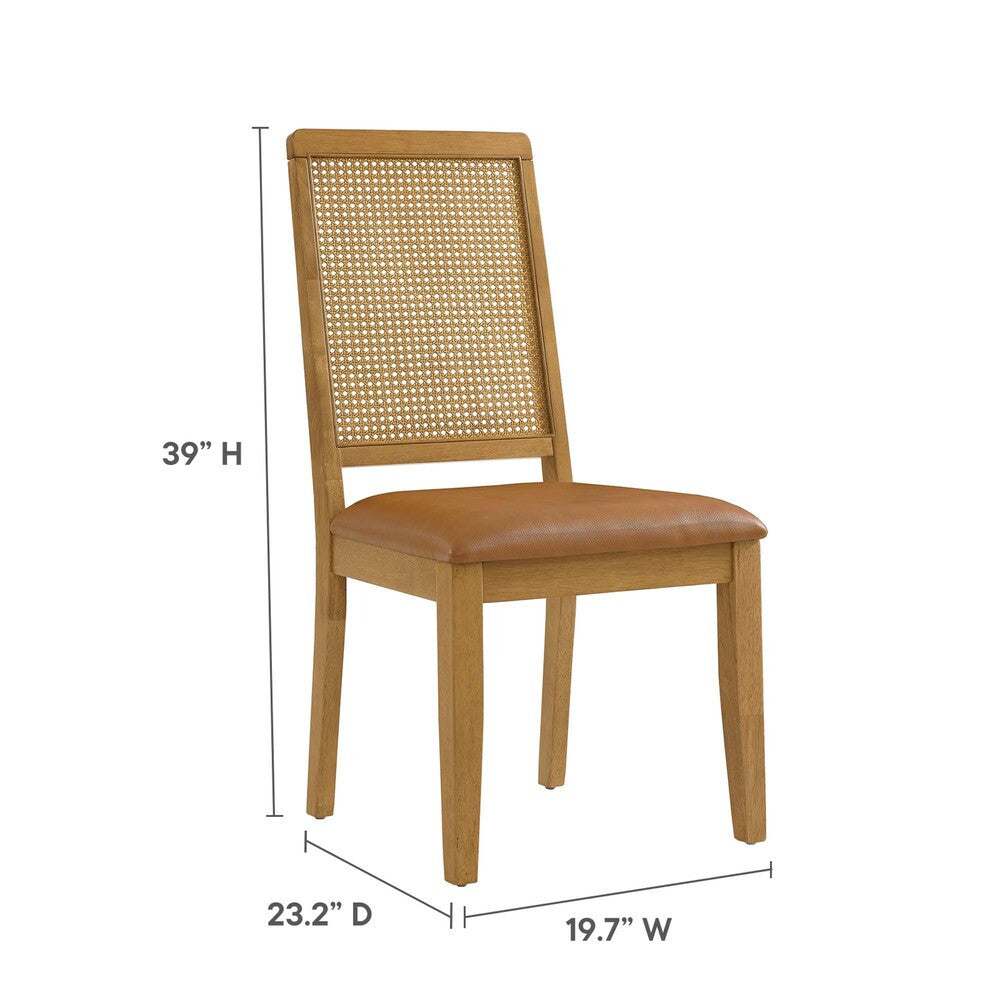 EEI-6802 Arlo Vegan Leather Upholstered Faux Rattan and Wood Dining Side Chairs Set of 2 by Modway