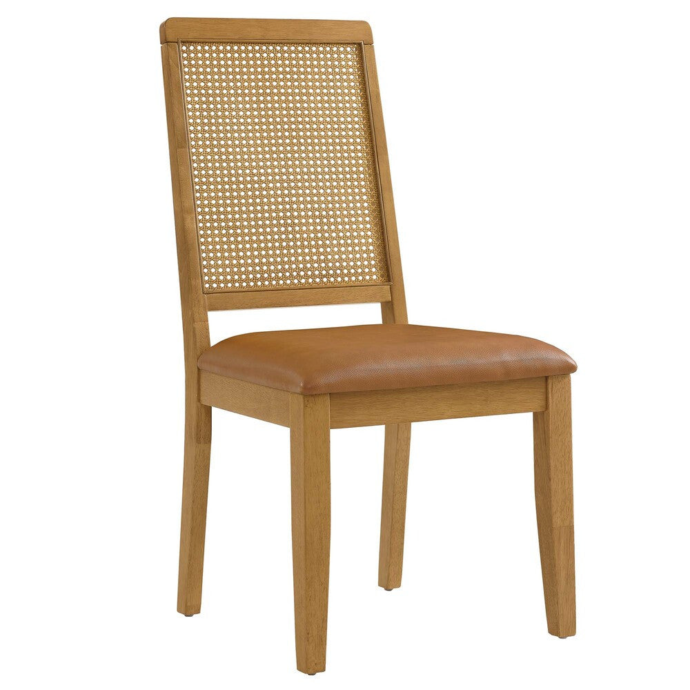 EEI-6802 Arlo Vegan Leather Upholstered Faux Rattan and Wood Dining Side Chairs Set of 2 by Modway