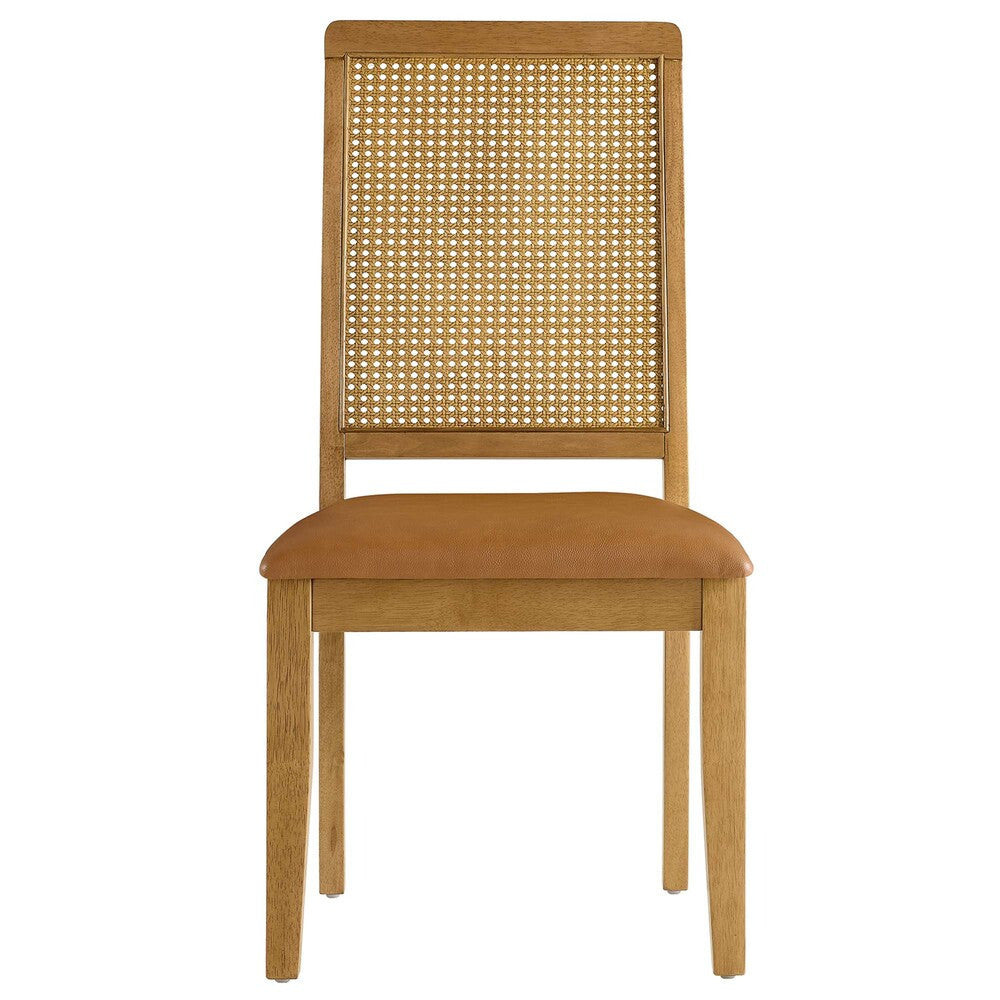 EEI-6802 Arlo Vegan Leather Upholstered Faux Rattan and Wood Dining Side Chairs Set of 2 by Modway
