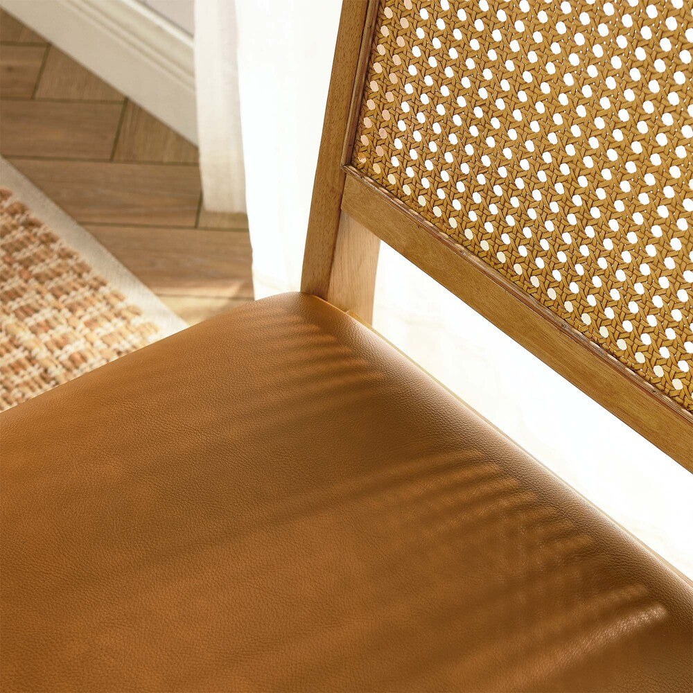 EEI-6802 Arlo Vegan Leather Upholstered Faux Rattan and Wood Dining Side Chairs Set of 2 by Modway