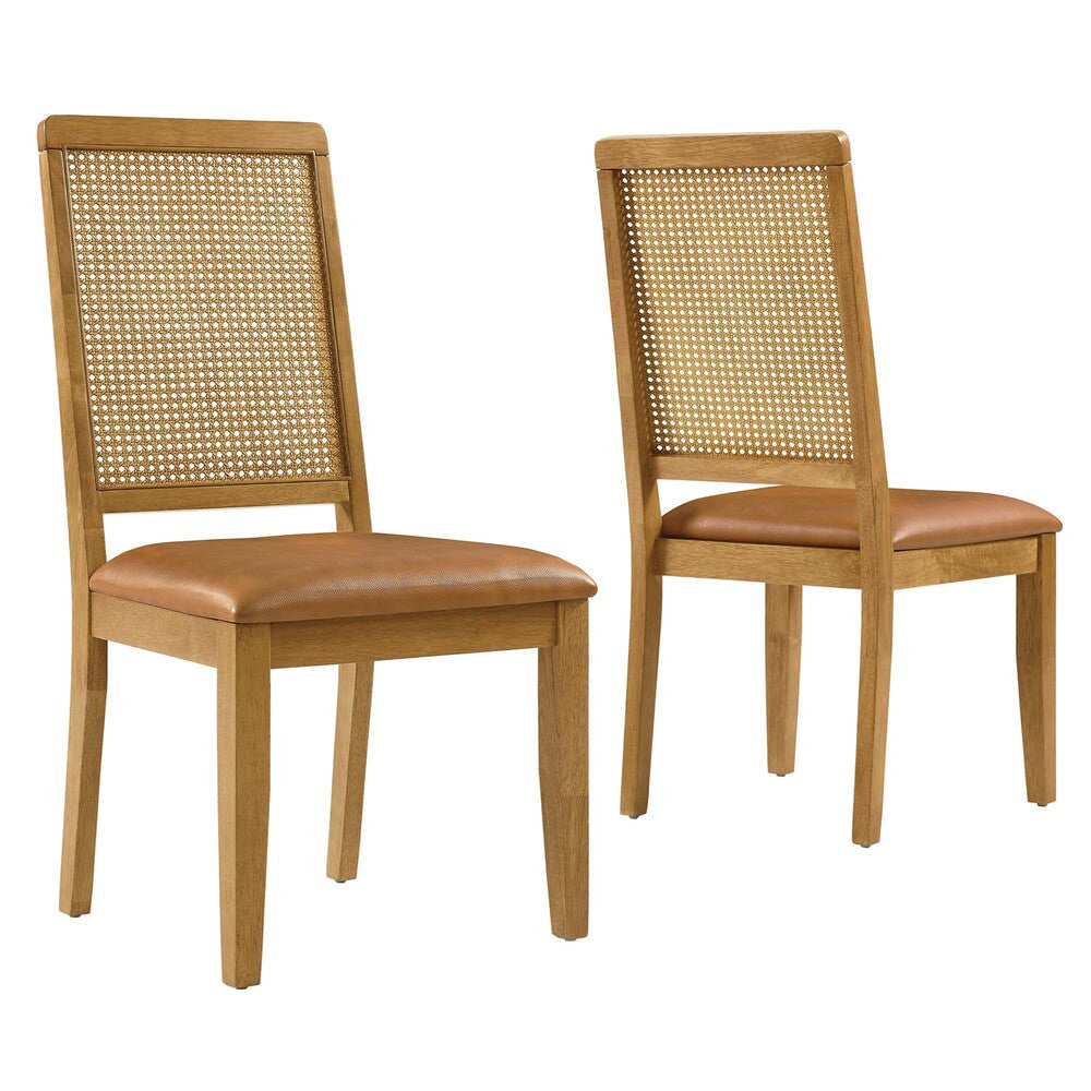 EEI-6802 Arlo Vegan Leather Upholstered Faux Rattan and Wood Dining Side Chairs Set of 2 by Modway