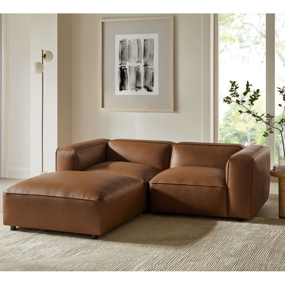 Modway Auren 3-Piece Upholstered Vegan Leather Modular Loveseat with Ottoman by Modway-EEI-7130