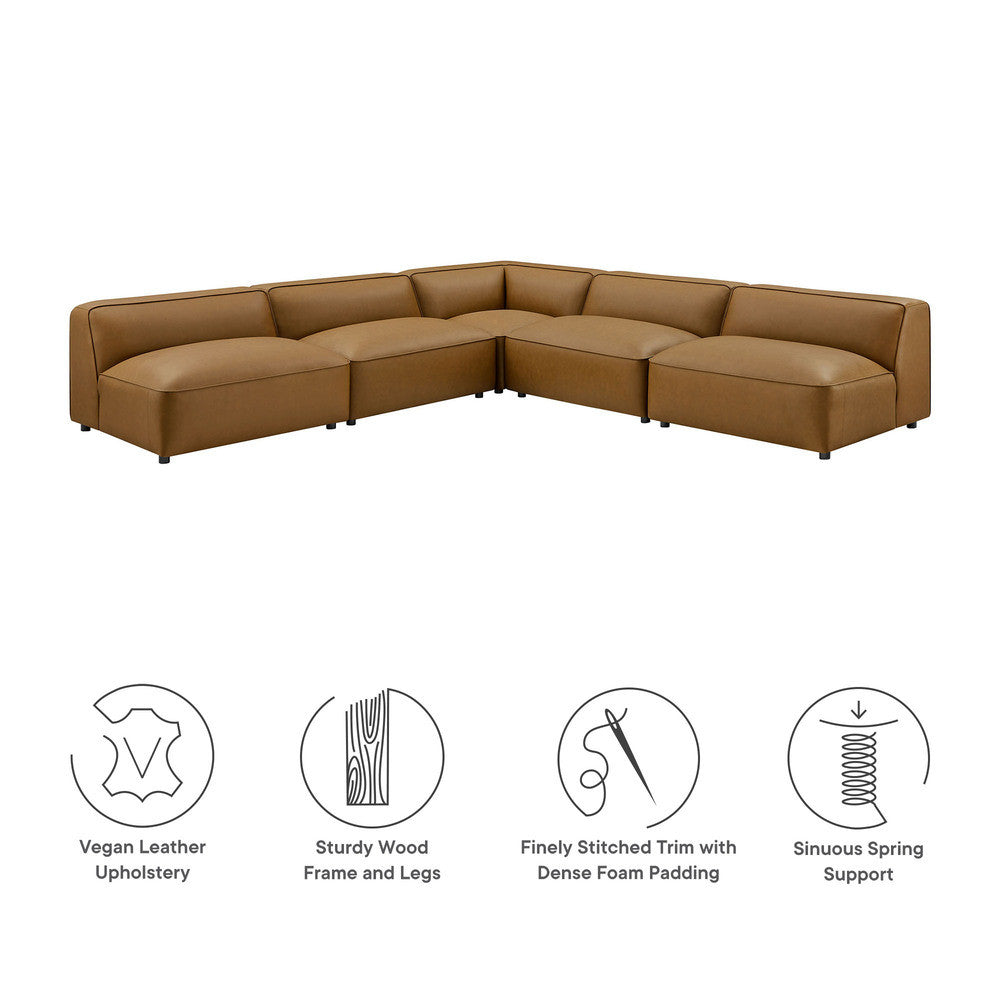 Modway Auren 5-Piece Upholstered Armless L-Shaped Vegan Leather Modular Sofa by Modway-EEI-7133