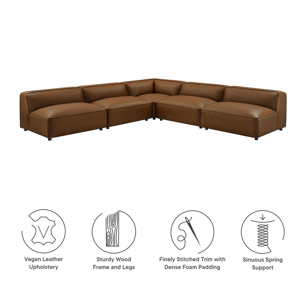 Modway Auren 5-Piece Upholstered Armless L-Shaped Vegan Leather Modular Sofa by Modway-EEI-7133