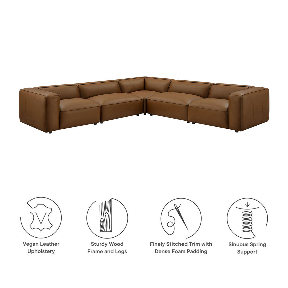 Modway Auren 5-Piece Upholstered Vegan Leather Modular L-Shaped Sofa by Modway-EEI-7129