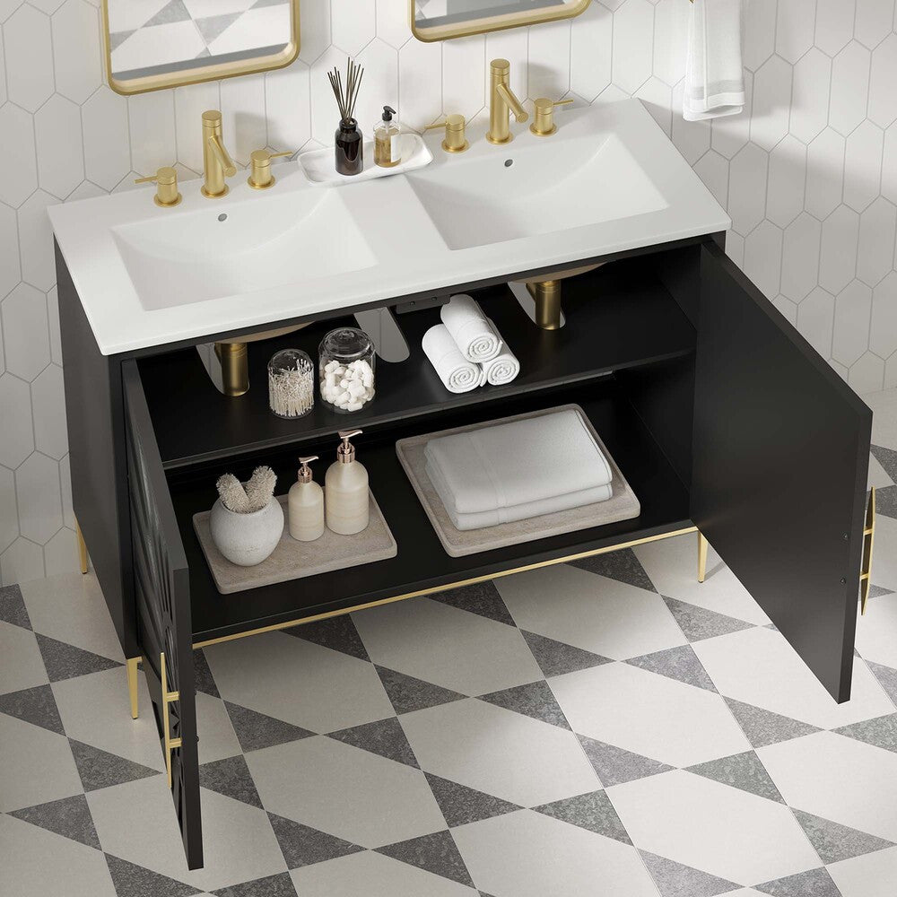 EEI-6305-WHI-BLK Awaken 48" Double Sink Bathroom Vanity by Modway