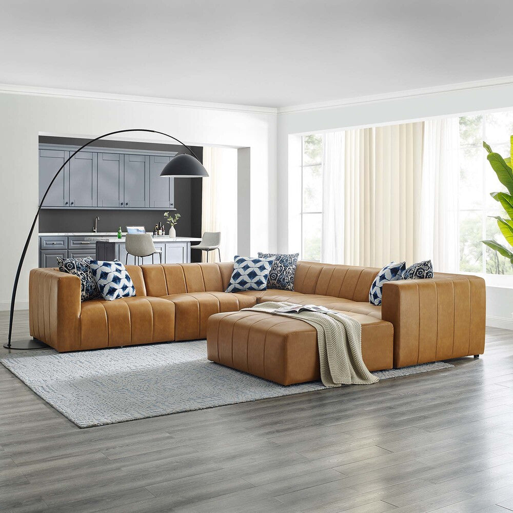 EEI-4534-TAN Bartlett 6-Piece Vegan Leather Sectional Sofa by Modway