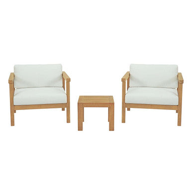Modway EEI-3112-NAT-WHI-SET Bayport 3 Piece Outdoor Patio Teak Set Natural White