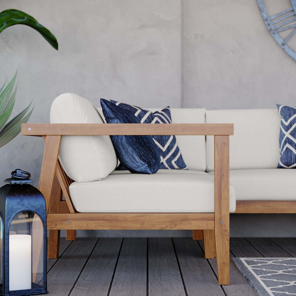 EEI-4258-NAT-WHI-SET Bayport 3-Piece Outdoor Patio Teak Wood Sectional Sofa Set by Modway