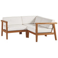 Modway EEI-4258-NAT-WHI-SET Bayport 3-Piece Outdoor Patio Teak Wood Sectional Sofa Set Natural White