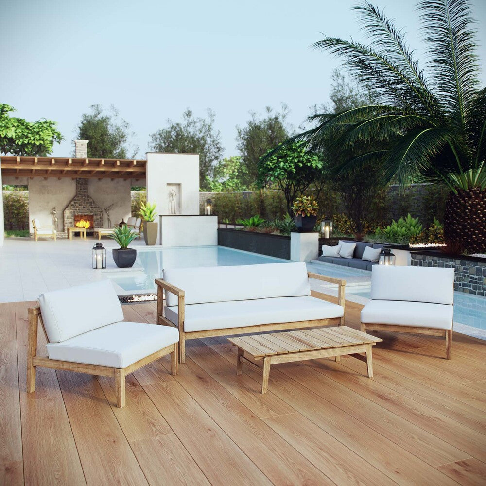 EEI-3107-NAT-WHI-SET Bayport 4 Piece Outdoor Patio Teak Set by Modway
