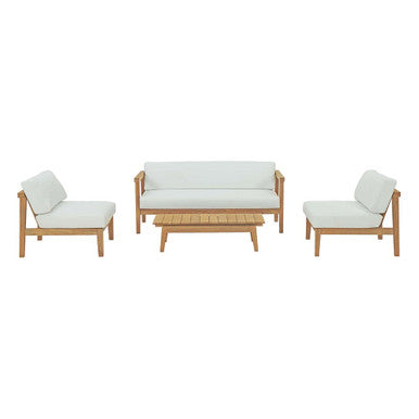 Modway EEI-3107-NAT-WHI-SET Bayport 4 Piece Outdoor Patio Teak Set Natural White