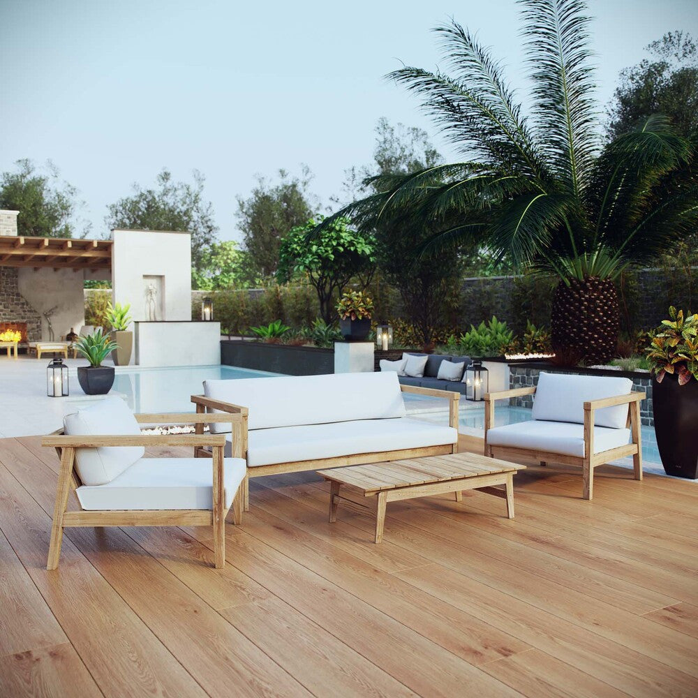 EEI-3111-NAT-WHI-SET Bayport 4 Piece Outdoor Patio Teak Set by Modway
