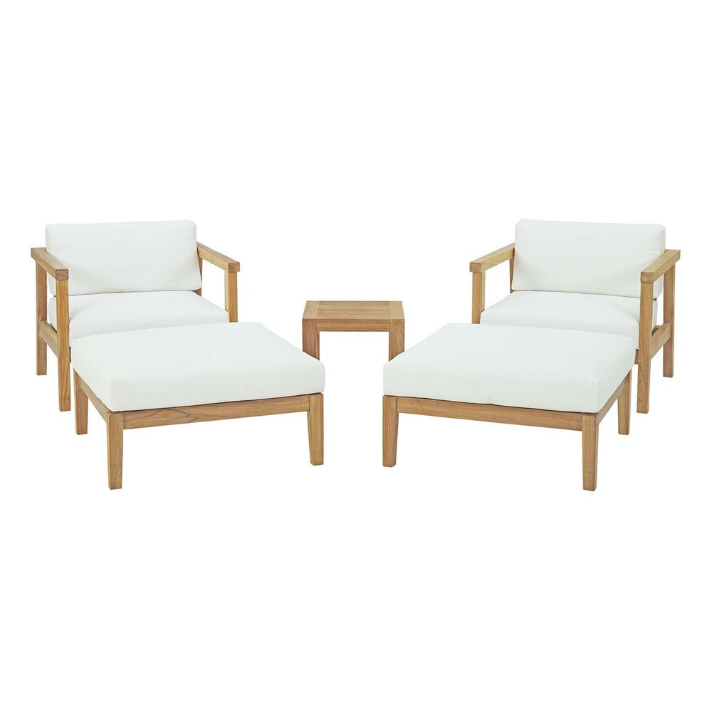 EEI-3113-NAT-WHI-SET Bayport 5 Piece Outdoor Patio Teak Set by Modway