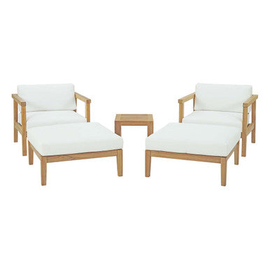 Modway EEI-3113-NAT-WHI-SET Bayport 5 Piece Outdoor Patio Teak Set Natural White