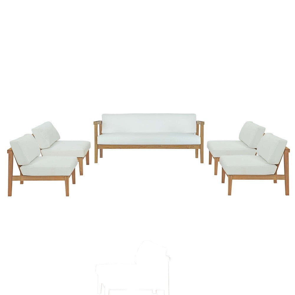 EEI-5484-NAT-WHI-SET Bayport 5 Piece Outdoor Patio Teak Set by Modway