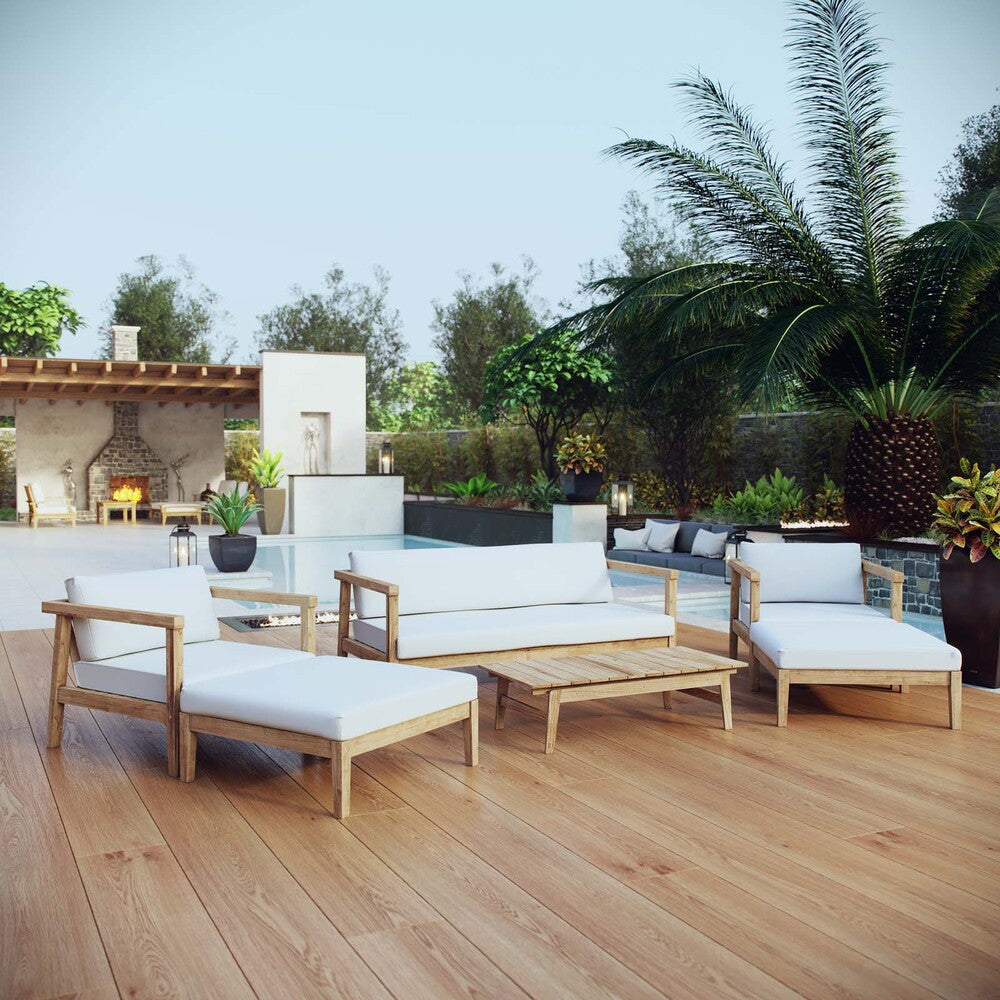 EEI-3109-NAT-WHI-SET Bayport 6 Piece Outdoor Patio Teak Set by Modway