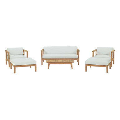 Modway EEI-3109-NAT-WHI-SET Bayport 6 Piece Outdoor Patio Teak Set Natural White