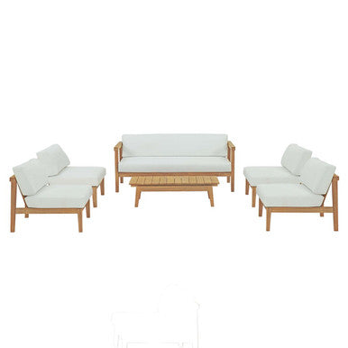 Modway EEI-5483-NAT-WHI-SET Bayport 6 Piece Outdoor Patio Teak Set Natural White