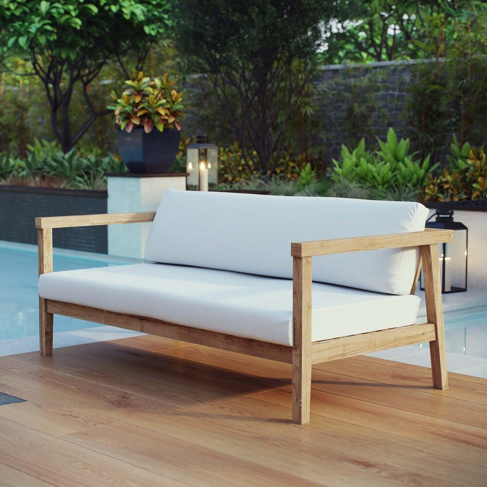 EEI-2696-NAT-WHI Bayport Outdoor Patio Teak Sofa by Modway